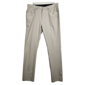 Greg Norman Golf Pants Men 32 X 34 Beige Flat Front 4 Way Stretch 5 Pocket Tech
